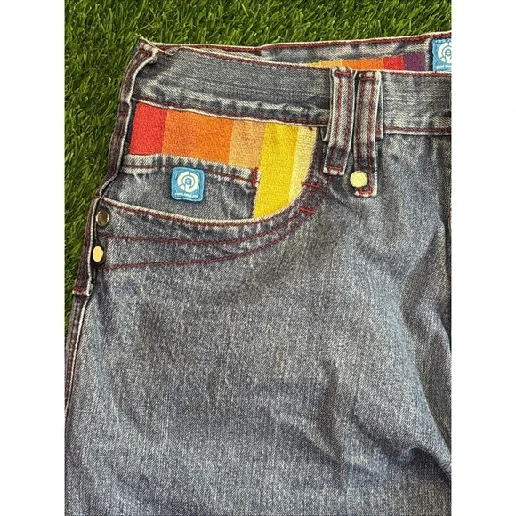 VTG Coogi Jeans Mens 36x33 Blue Y2K Hip Hop Baggy Embroidered Colorful Tag 34x32